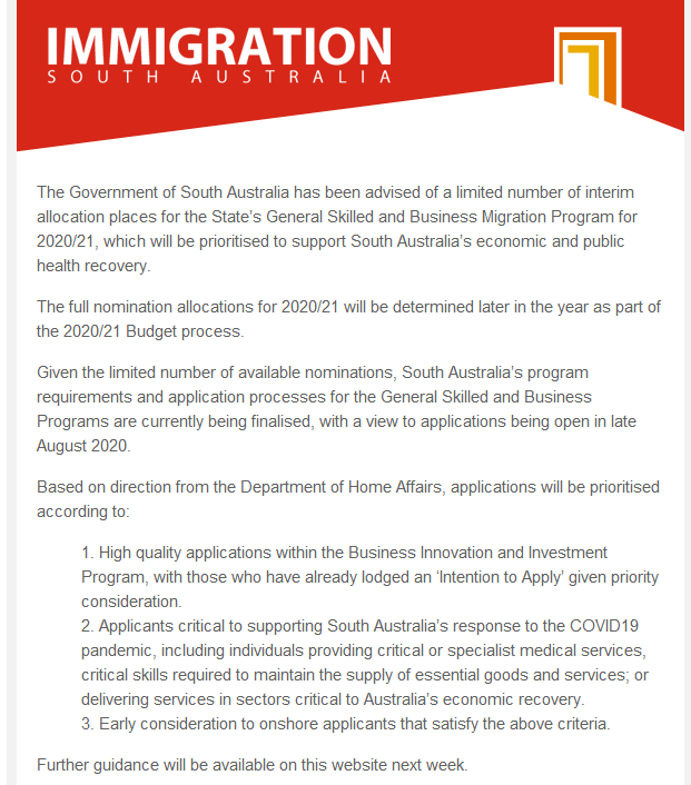 八月底南澳大利亚释放少量州政府担保名额