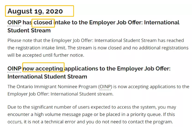 19日加拿大安省雇主担保国际学生类别重开后迅速关闭