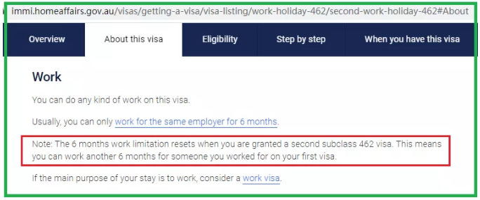 澳洲462签证如何为同一雇主工作6个月以上？