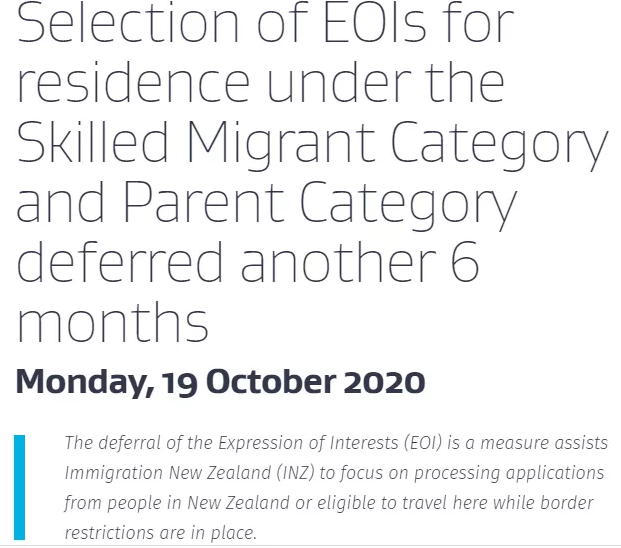 新西兰移民局发布EOI筛选延期 新西兰移民局发布EOI筛选延期