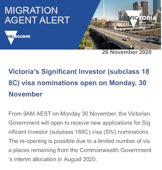 澳大利亚维州188C移民申请重开啦