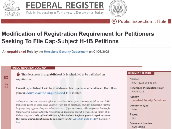 2021年美国H-1B抽签机制或将更改！